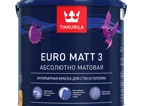 краска интерьерная TIKKURILA EURO МАТТ 3 2,7 л для стен и потолков глубокоматовая база C под колеровку