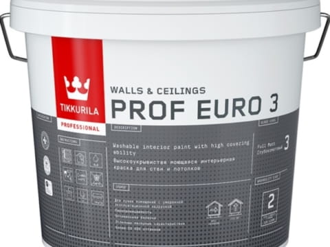 Краска интерьерная моющаяся TIKKURILA PROF EURO 3 9 л суперукрывистая глубокоматовая база C под колеровку