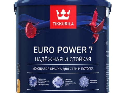 Краска моющаяся TIKKURILA EURO POWER 7 2,7 л для стен и потолка матовая база А белая
