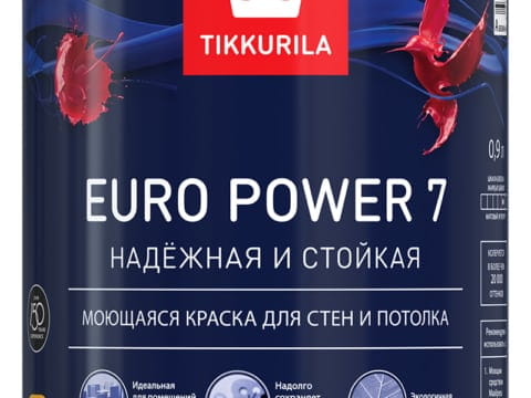 Краска моющаяся TIKKURILA EURO POWER 7 0,9 л для стен и потолка матовая база C под колеровку