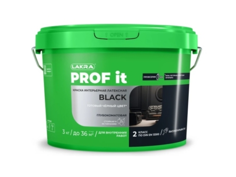 Краска интерьерная ЛАКРА PROF IT BLACK 3 кг латексная водно-дисперсионная влагостойкая матовая черная