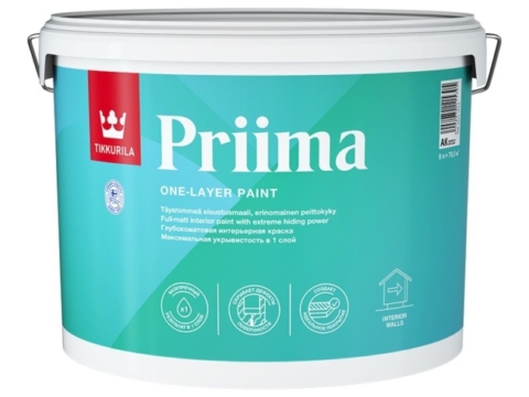 Краска интерьерная TIKKURILA PRIIMA 9 л водно-дисперсионная с максимальной укрывистостью глубокоматовая база AK белая