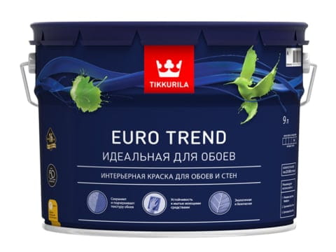 Краска интерьерная TIKKURILA EURO TREND 9 л для обоев и стен матовая база А белая