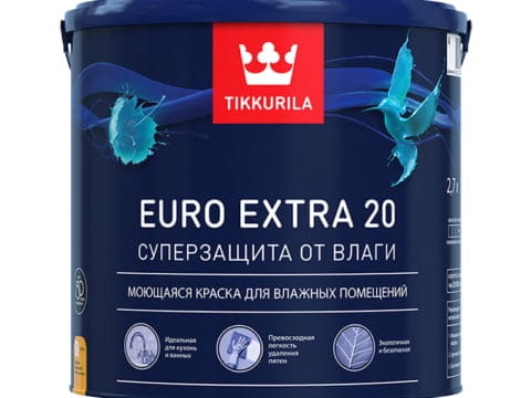 Краска моющаяся TIKKURILA EURO EXTRA 20 2,7 л для влажных помещений полуматовая база А белая