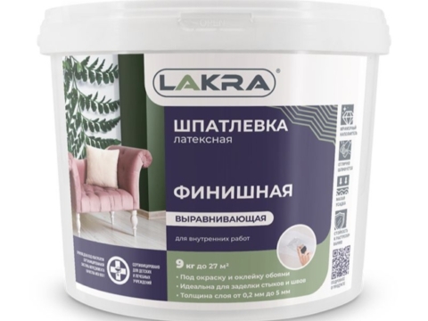 Шпатлевка латексная ЛАКРА 3 кг финишная выравнивающая для внутренних работ белая