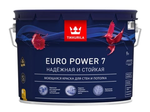 Краска моющаяся TIKKURILA EURO POWER 7 9 л для стен и потолка матовая база А белая
