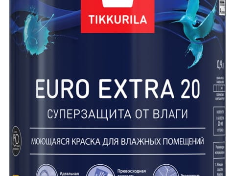 Краска моющаяся TIKKURILA EURO EXTRA 20 0,9 л для влажных помещений полуматовая база А белая