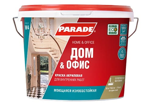 Краска моющаяся износостойкая PARADE CLASSIC W4 Дом & Офис 9 л акриловая матовая база А белая