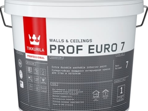Краска интерьерная суперстойкая TIKKURILA PROF EURO 7 0,9 л для помещений с повышенной эксплуатационной нагрузкой матовая база C под колеровку