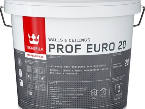 Краска интерьерная экстрастойкая к мытью TIKKURILA PROF EURO 20 0,9 л для влажных помещений полуматовая база A белая